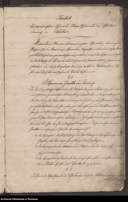 image.from.unit.number "Statut der Schmiede - Schlosser und Nagelschmiede-Innung zu Pleschen."