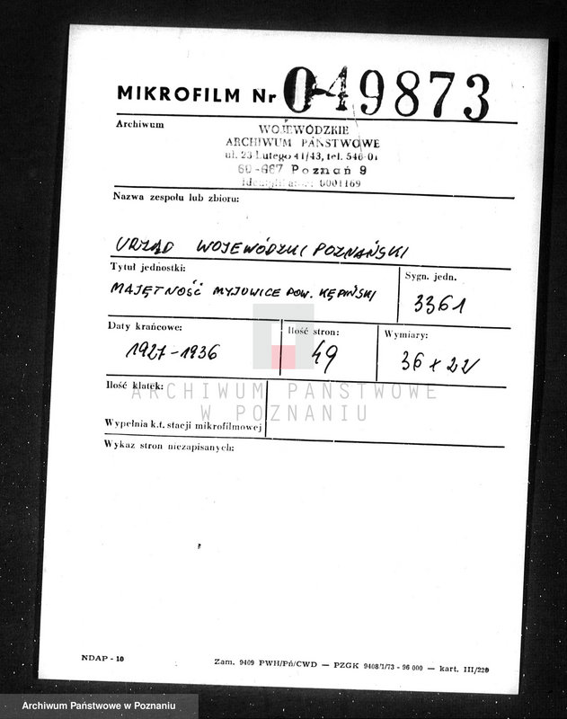 Obraz 2 z jednostki "Majętność Myjowice powiat kępiński"