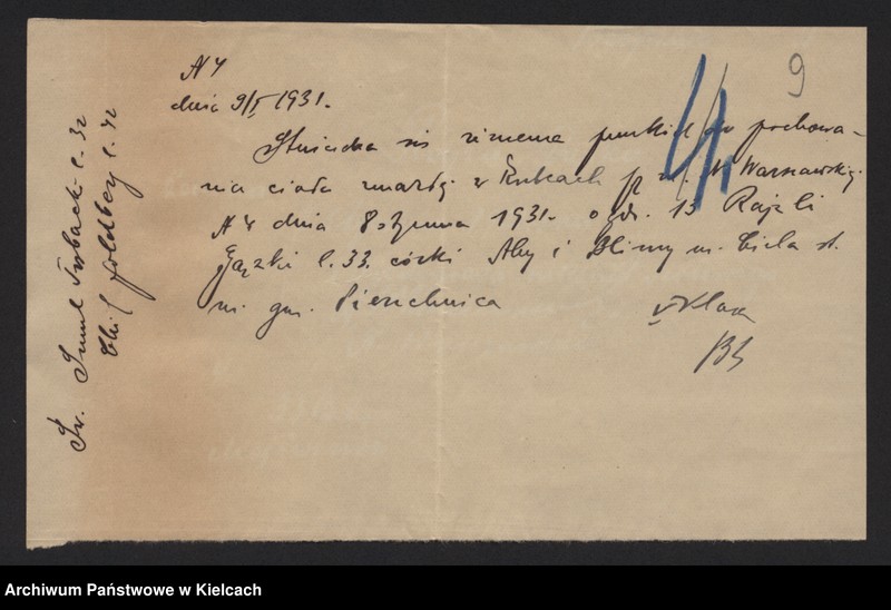 image.from.unit.number "Załączniki do akt zgonu Okręgu Bożniczego Kielce za rok 1931"