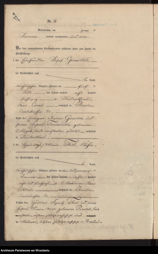 image.from.unit.number "Heiraths-Haupt-Register Breslau I 1904 Band 1"