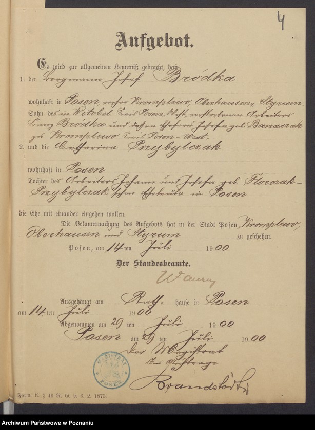 Obraz 6 z jednostki "Die von den Verlobten beigebrachten Urkunden zur Eheschliessung pro 1900"