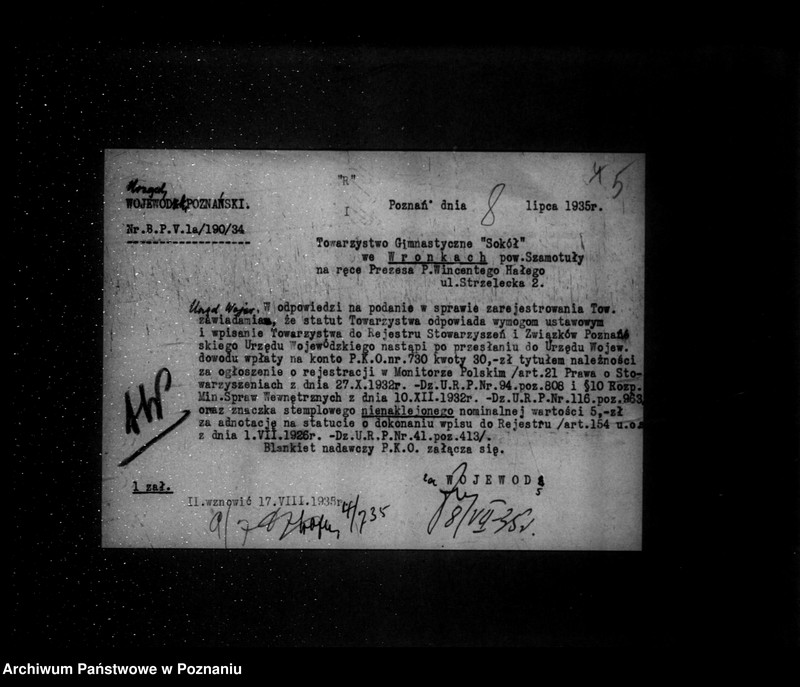 Obraz 9 z jednostki "/Towarzystwo Gimnastyczne Sokół we Wronkach powiat Szamotuły -rejestracja/"