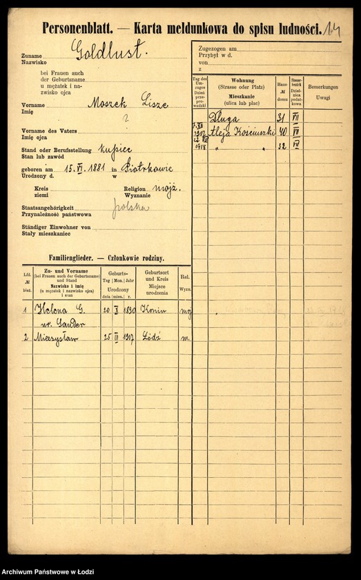 Obraz 16 z jednostki "[Spis ludności Łodzi] Goldlewicz - Goldring"