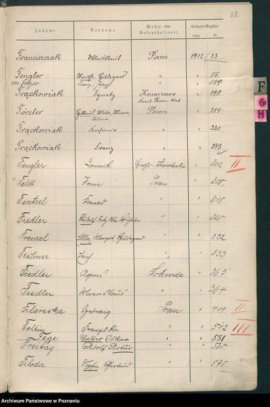 Obraz 20 z jednostki "Spis alfabetyczny urodzeń za 1912"