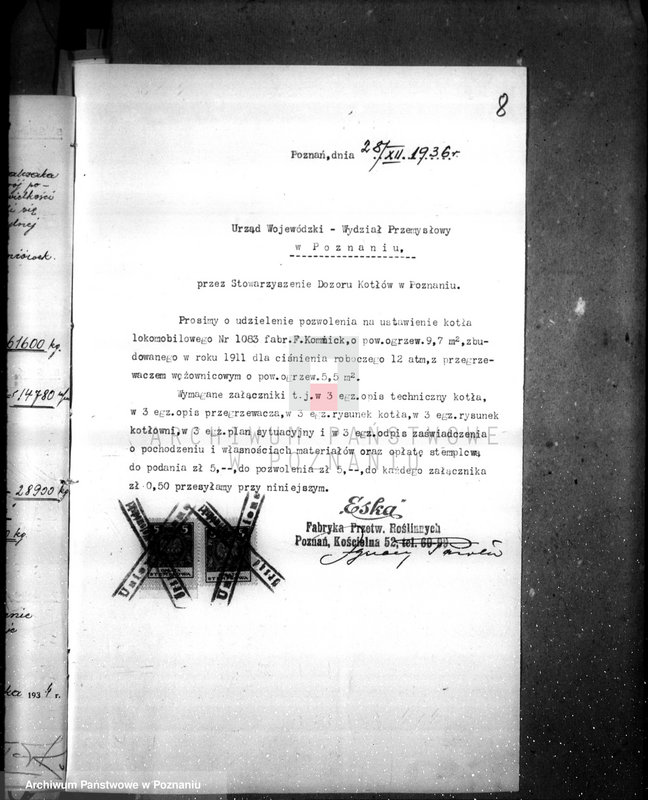 Obraz 12 z jednostki "Przetwory roślninne "Eska" I. Pazoła w Poznaniu nr woj. kotła 2565"