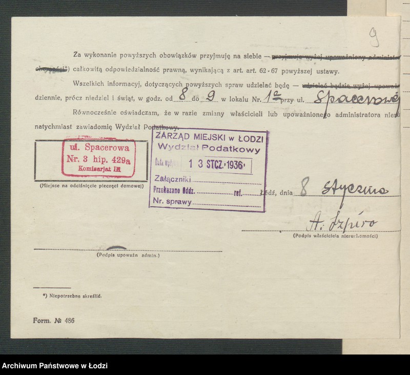 image.from.unit.number "Księga inwentarzowa nieruchomości m. Łodzi ul. Spacerowa"