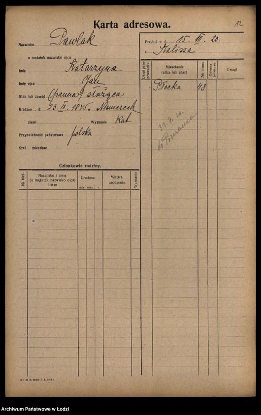 Obraz 14 z jednostki "[Spis ludności Łodzi] Pawlak"