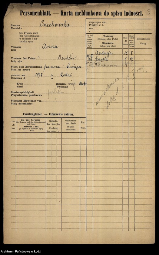 Obraz 6 z jednostki "[Spis ludności Łodzi] Orzechowska-Osiński"