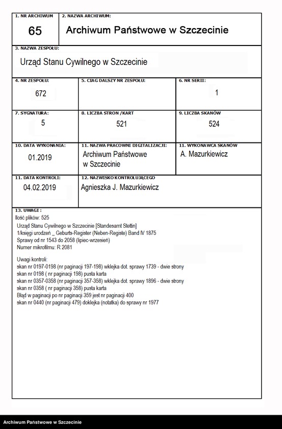 Obraz 2 z jednostki "Geburts-Register (Neben-Register) Band IV"