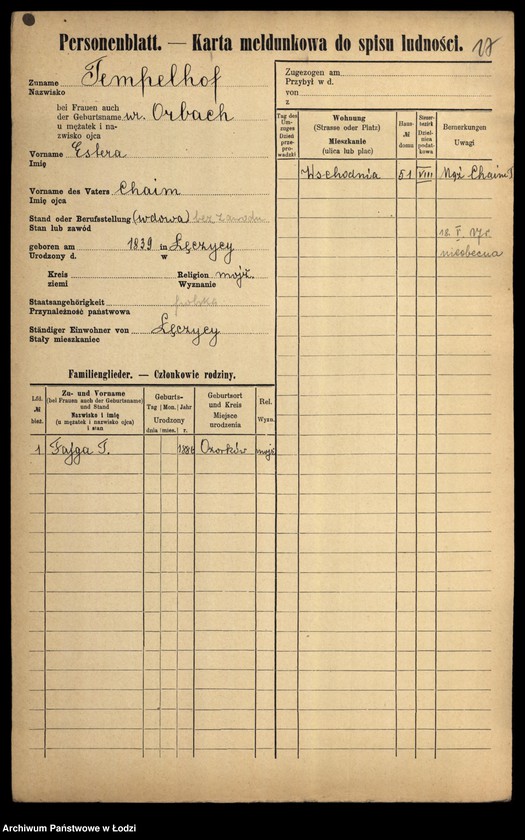 Obraz 19 z jednostki "[Spis ludności Łodzi] Tempelhof - Tenenbaum"