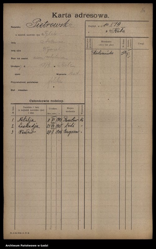 Obraz 18 z jednostki "[Spis ludności Łodzi] Piotrowska-Piotrowski"