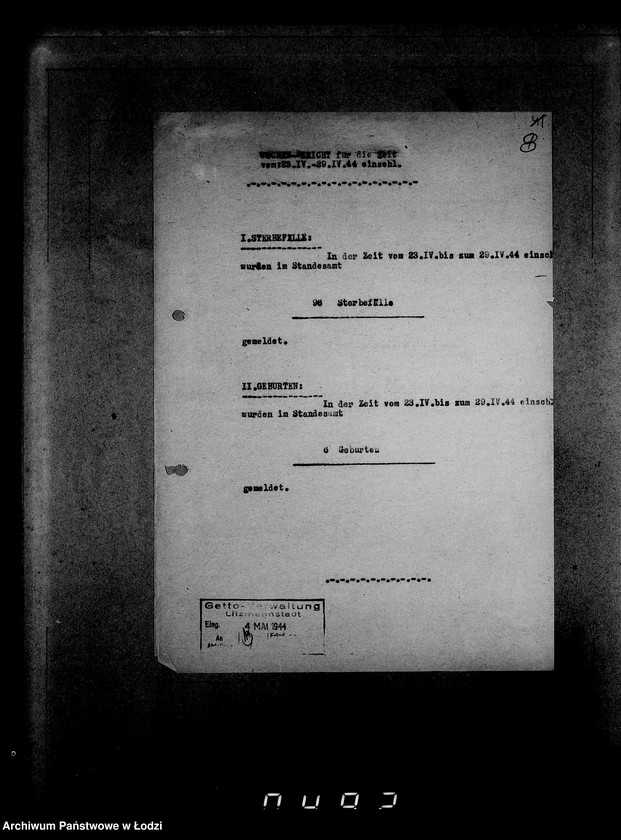 Obraz 12 z jednostki "Wöchentliche (monatliche) Tätigkeitsberichte des Ältesten der Juden"