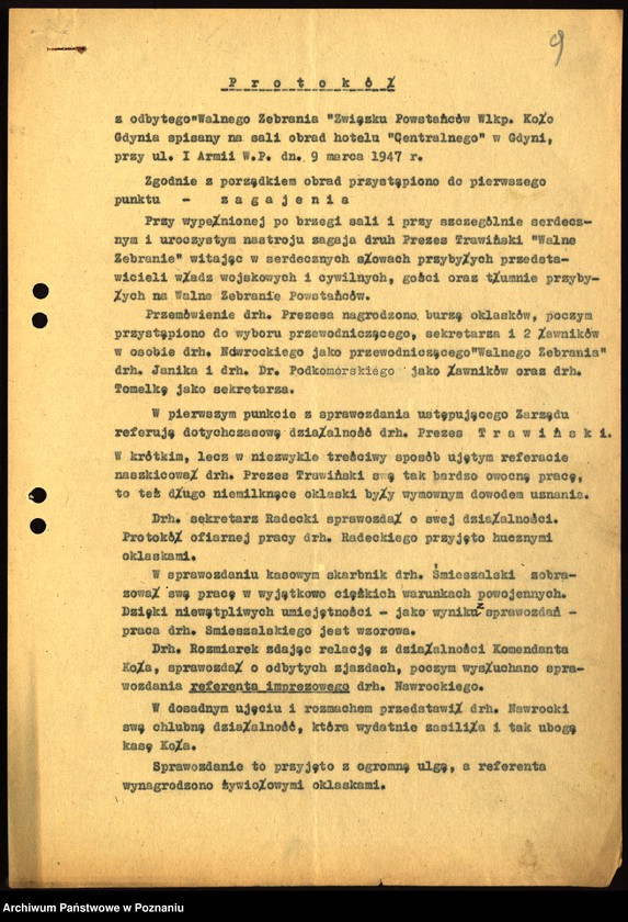 Obraz 12 z jednostki "Współdziałanie Zarządu Głównego Związku Powstańców Wielkopolskich z kołami: 1. Gdańsk. 2. Gdynia [1946-1948] 3. Gębice [1947] 4. Gniewkowo [1946] 5. Gniezno [1947] 6. Gorzów [1946-1947] 7. Grodzisk [1949] 8. Grudziądz [1947]"