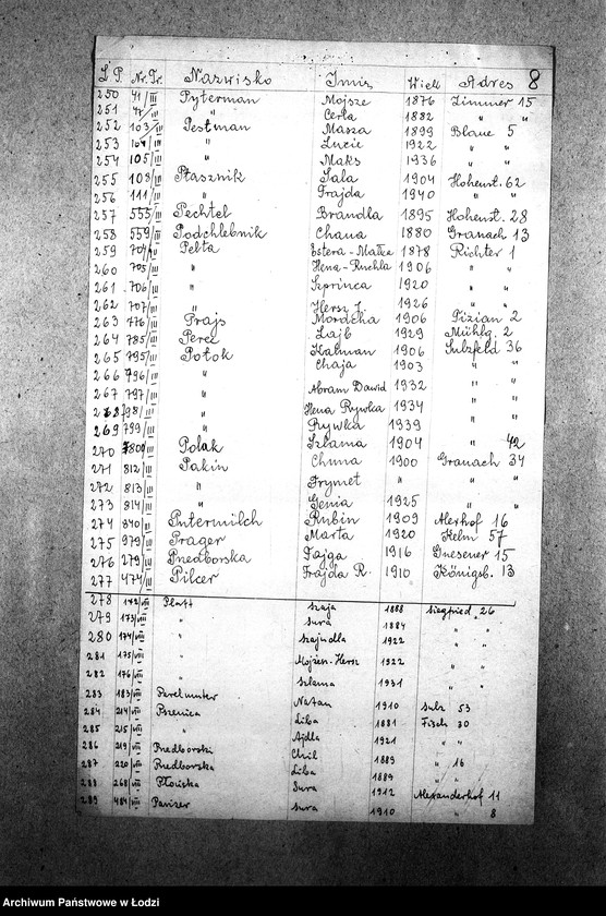 Obraz 10 z jednostki "[Wykazy imienne Żydów wysiedlonych z getta łódzkiego]"
