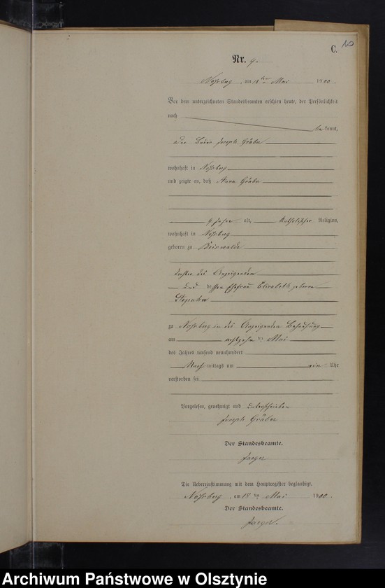 Obraz 12 z jednostki "Sterbe-Neben-Register Nr 1 - 19"