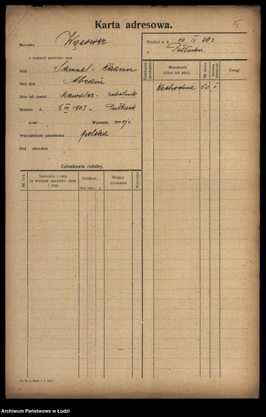 Obraz 7 z jednostki "[Spis ludności Łodzi] Wąsiakowska - Wedeman"
