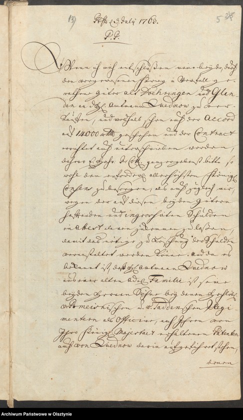 image.from.unit.number "In S. [Sachen] des Cammerers Elias Ernst Grafen von Finkenstein auf Hasenberg. Den Verkauff seiner Adelichen Gütter Alt=Doehringen [Durąg] und Glanden [Glądy]"