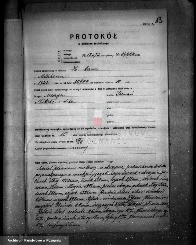 Obraz 17 z jednostki "Fabryka maszyn Nitsche i Ska w Poznaniu nr woj. kotła 164"