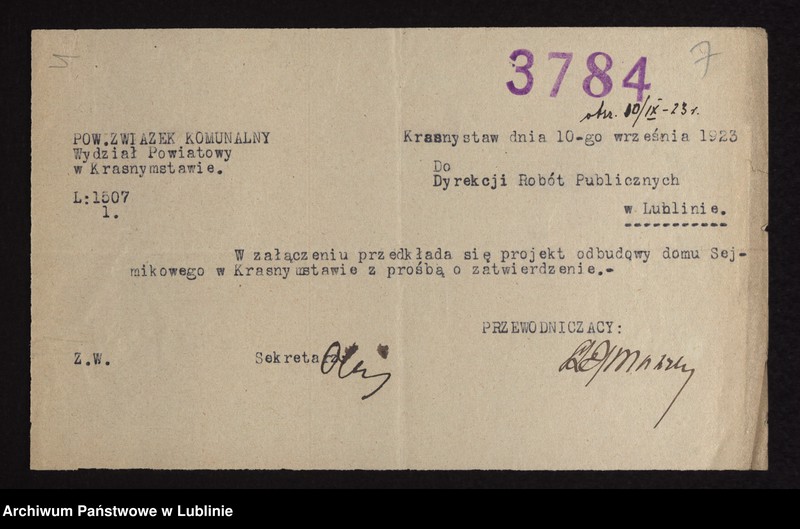 Obraz 13 z jednostki "[Projekt budowy domu dla sejmiku w Krasnymstawie]"