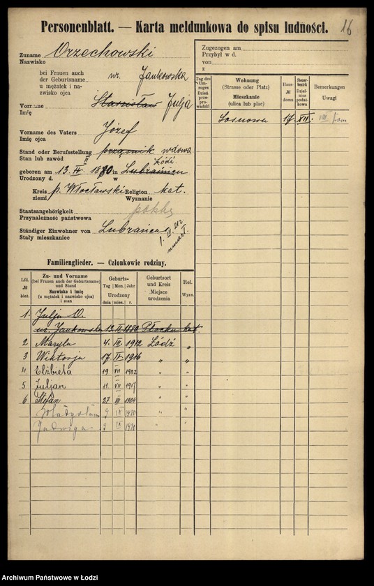 Obraz 19 z jednostki "[Spis ludności Łodzi] Orzechowska-Osiński"