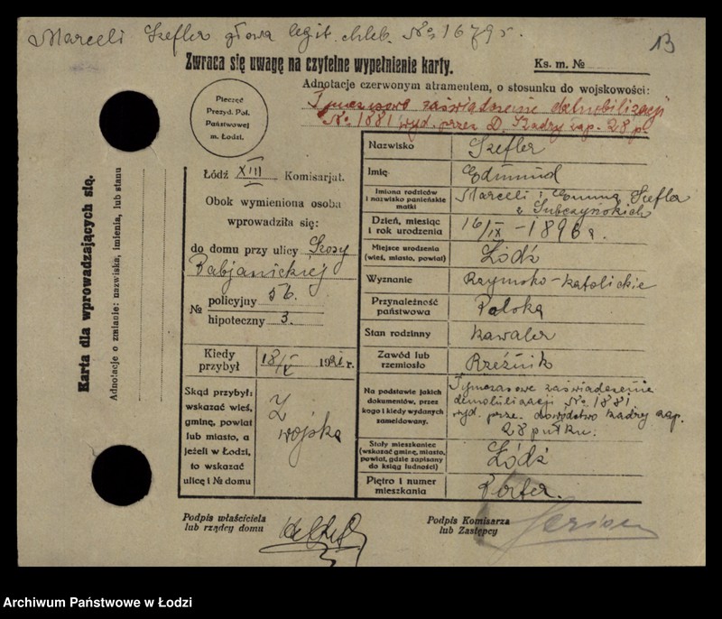 Obraz 15 z jednostki "[Spis ludności Łodzi] Szeferkiewicz-Szemraj"