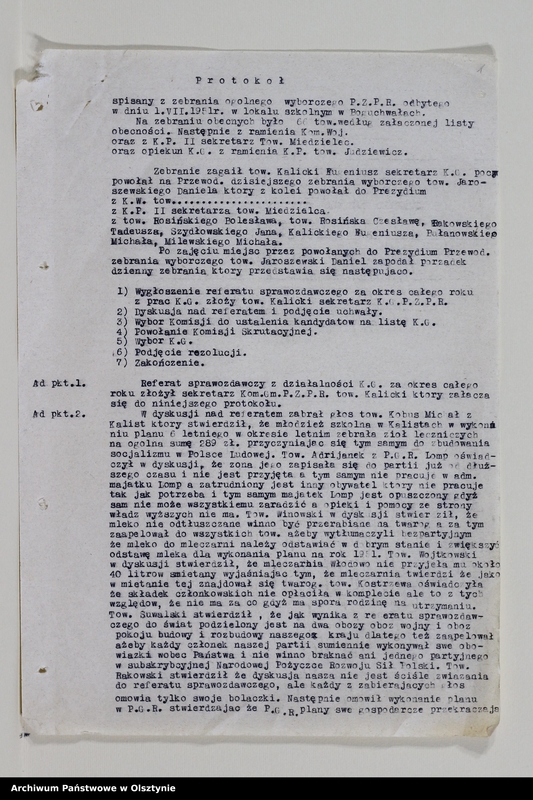 image.from.unit.number "Protokoły zebrań wyborczych i walnych zebrań członków /1951/, posiedzeń plenarnych ,egzekutywy, narad aktywu partyjnego, sprawozdania, ankiety sprawozdawcze /1949-1954/ Komitetu Gminnego PZPR"