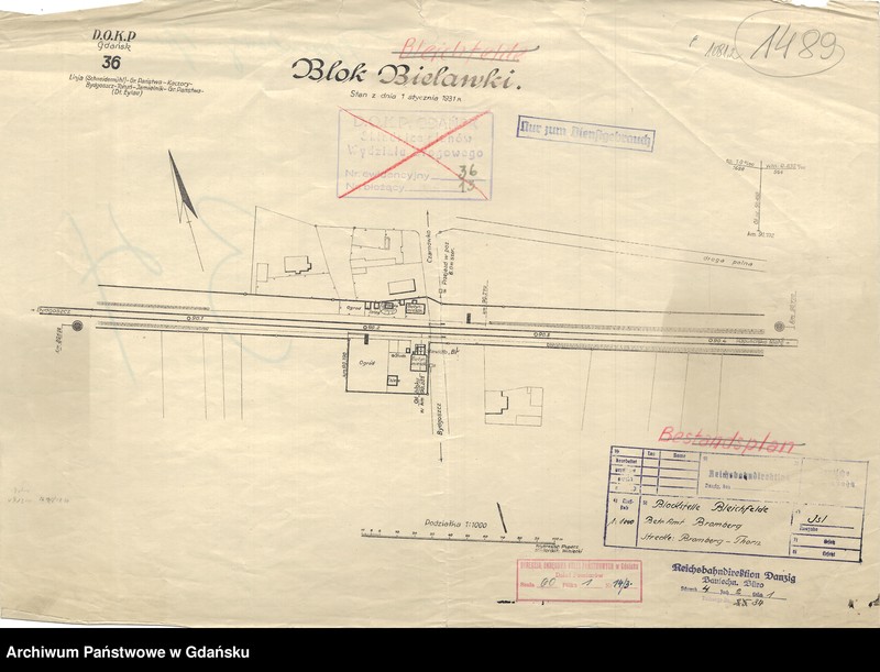 image.from.unit.number "D.O.K.P. Gdańsk. 36. Linia: (Schneidemühl) - Granica Państwa - Kaczory - Bydgoszcz - Toruń - Jamielnik - Granica Państwa - (Dt. Eylau). Blok Bielawki. Stan z dnia 1 stycznia 1931"