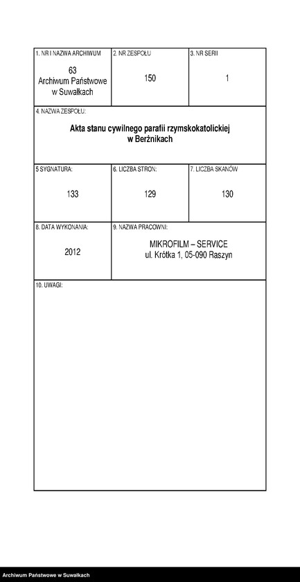 image.from.unit.number "Księga akt urodzeń, małżeństw, zgonów [wyznania rzymskokatolickiego parafii w Berznikach]"