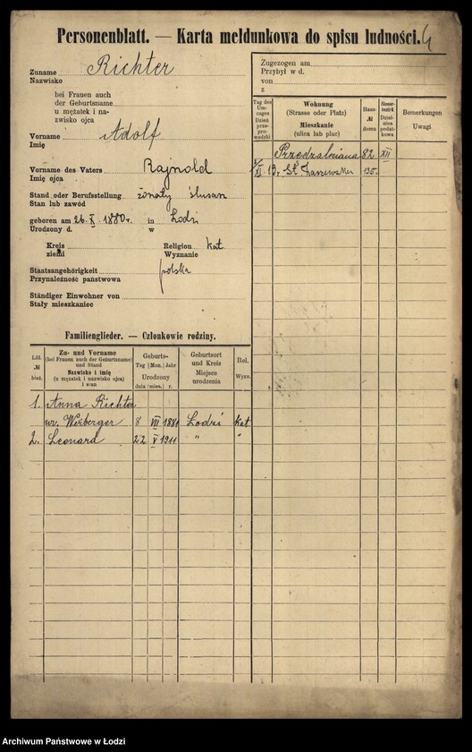 Obraz 6 z jednostki "[Spis ludności Łodzi] Richter"