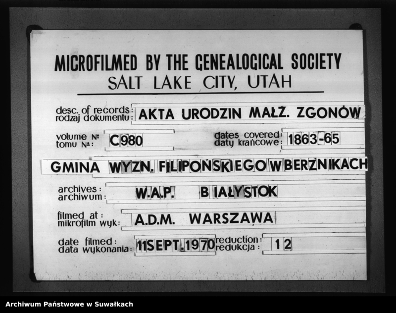 image.from.unit.number "Księga Duplikat Urodzonych Zaślubionych i Zmarłych Wyznania Filipońskiego Gminy Berzniki i byłej Hołny za rok 1863 i na Rok 1865"