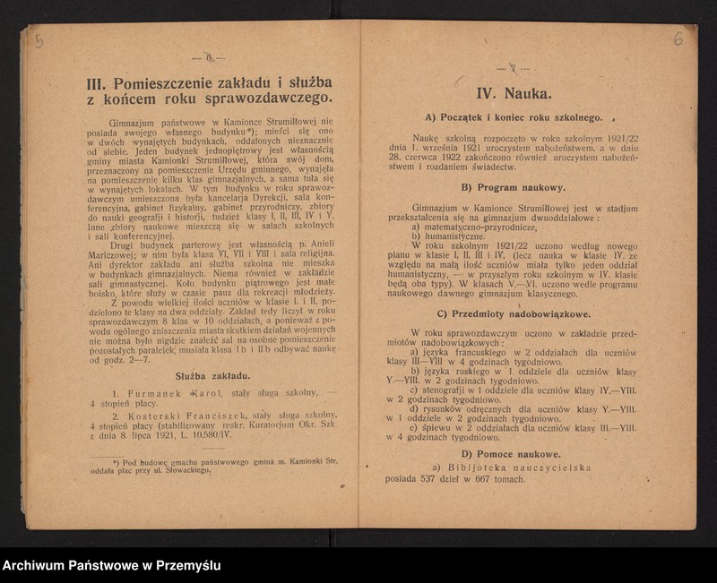 image.from.unit.number "IV Sprawozdanie Dyrekcji Gimnazjum Państwowego im. Kornela Ujejskiego w Kamionce Strumiłowej za rok szkolny 1921/22"