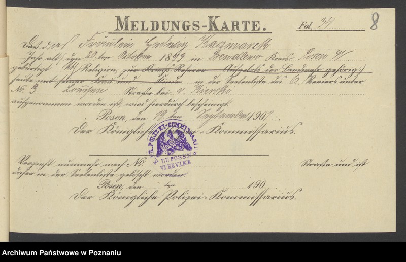 Obraz 10 z jednostki "Die von den Verlobten beigebrachten Urkunden zur Eheschliessung pro 1901. Vol XV"