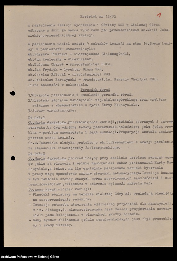 image.from.unit.number "Protokóły z posiedzeń Komisji Wychowania i Oświaty Wojewódzkiej Rady Narodowej w Zielonej Górze; Nr 12 - 17"