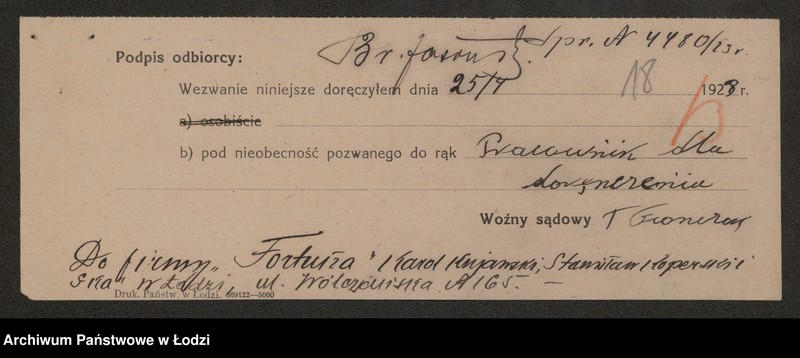 Obraz 20 z jednostki ""Fortuna"- Karol Kujawski, Stanisław Koperski i S-ka- biuro handlowo-komisowe oraz kupno i sprzedaż przetworów przemysłowych i ziemiopłodów"