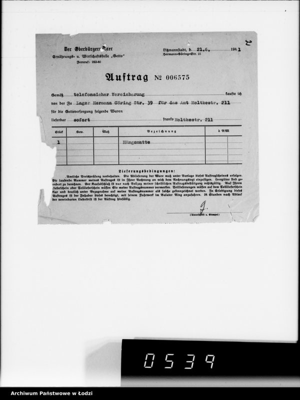 Obraz 6 z jednostki "Aufträge 5734-10700 [Faktury, listy przewozowe na dostarczone dla Getta produkty żywnościowe, materiały opałowe, przemysłowe]"