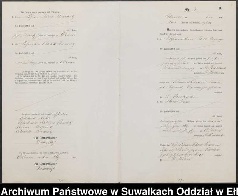 image.from.unit.number "Heiraths-Neben-Register des Preussischen Standes-Amtes Orlowen Kreis Loetzen für das Jahr 1880"