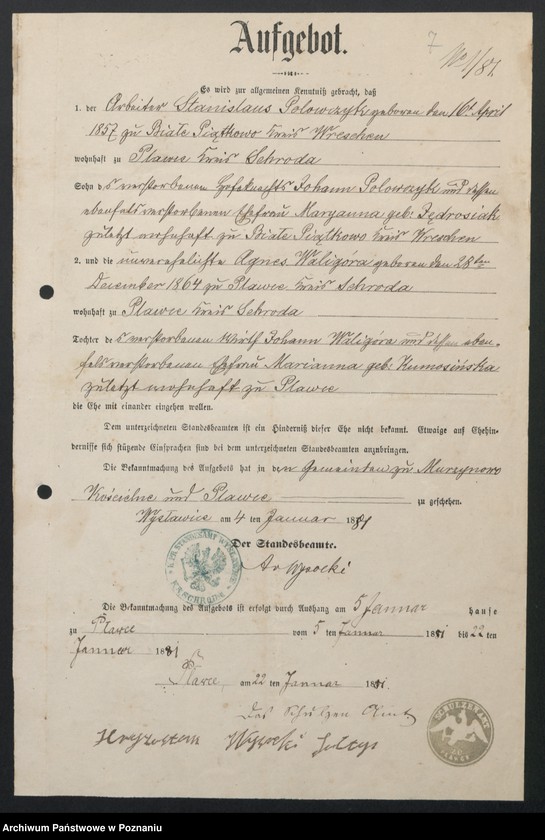 image.from.unit.number "Acta betreffend die Sammel Akten für die von den verlobten beizubringenden Urkunden und Konsenserklärungen, für die Aufgebotscheinigungen und Dispensation [...] von 1881 bis 1884"
