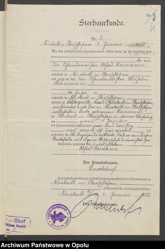 Obraz 7 z jednostki "Verfügung von Todes wegen des Schmiedemeisters Wilhelm Reimann in Neustadt"