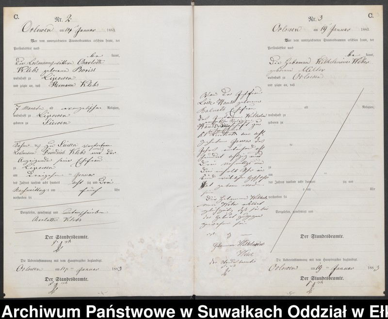 image.from.unit.number "Sterbe-Neben-Register des Preussischen Standes-Amtes Orlowen Kreis Loetzen für das Jahr 1883"