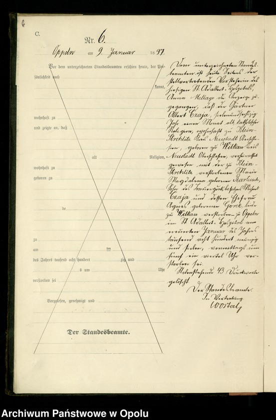 image.from.unit.number "Urząd Stanu Cywilnego w Opolu 1897 Rejestr zgonów Księga Miejscowa Nr 1 do 334"