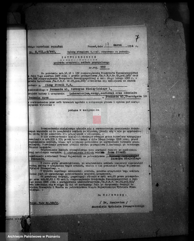 image.from.unit.number "Zatwierdzenie zakładu przemysłowego Firmy Stomil Spółka Akcyjna w Poznaniu /projekt budowy oddziału badania opon/"