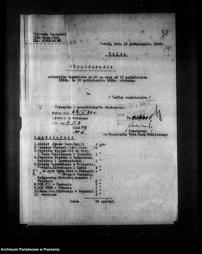 Obraz 18 z jednostki "Sprawozdania sytuacyjne tygodniowe za czas od 3 października do 31 października 1930 r. /nr 49-52/"