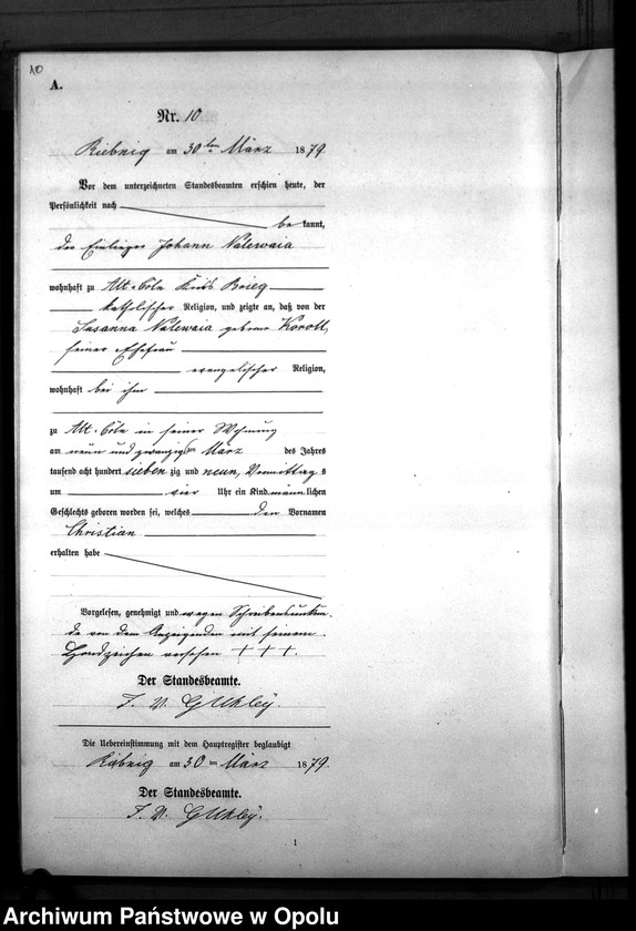 Obraz 13 z jednostki "Geburts-Neben-Register Standes-Amt Riebnig 1879"