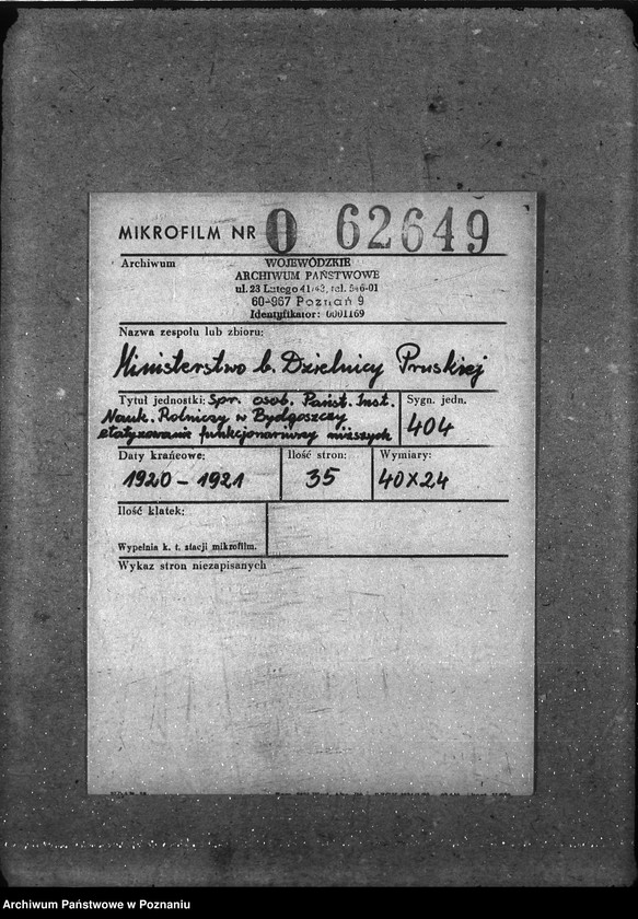 image.from.unit.number "Sprawy osobowe Państw. Inst. Nauk. Rolniczy w Bydgoszczy etatyzowanie funkcjonariuszy niższych"