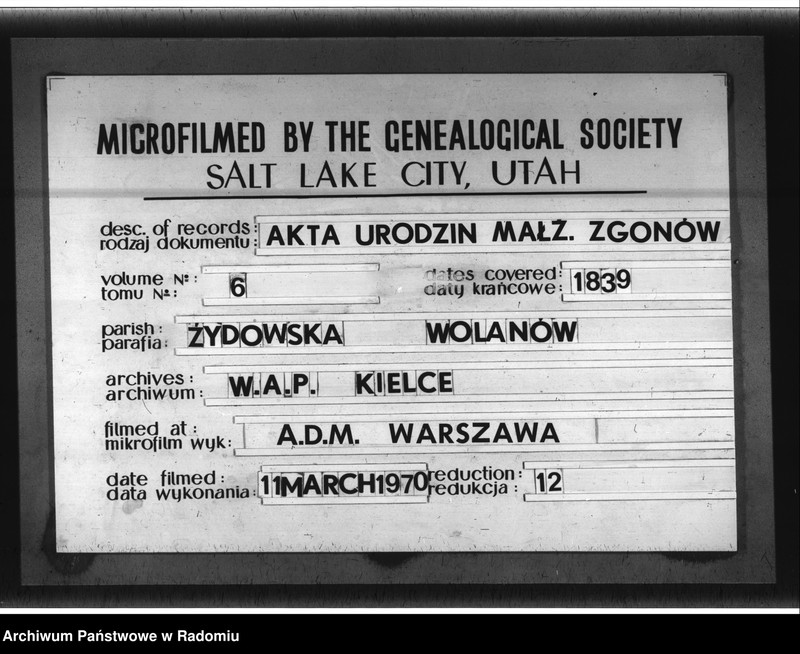 image.from.unit.number "Duplikat parafij Żydowskiej Wolanów z r. 1839"