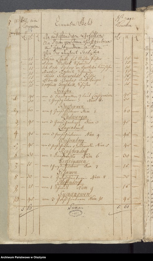 image.from.unit.number "Jahr Kirchen Rechnung der Seehestenschen Kirchen aller Einnahme und Ausgabe wie auch Bau-Rechnung"