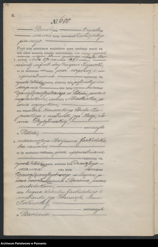 Obraz 16 z jednostki "Księga miejscowa małżeństw tom III [Rejestr główny małżeństw]"