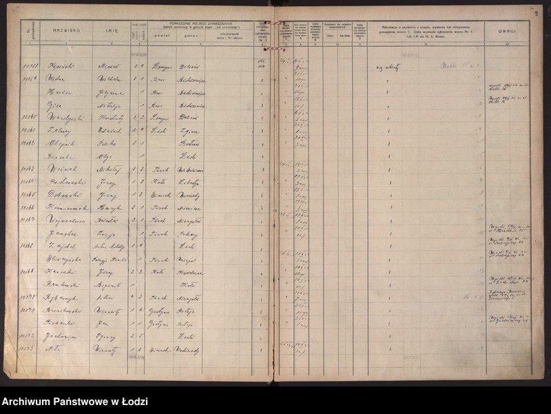 image.from.unit.number "Księga kontroli ruchu ludności (rejestr osób przybywających do gminy) Łódź, komisariat I, t. IV, nr 10158-11736"