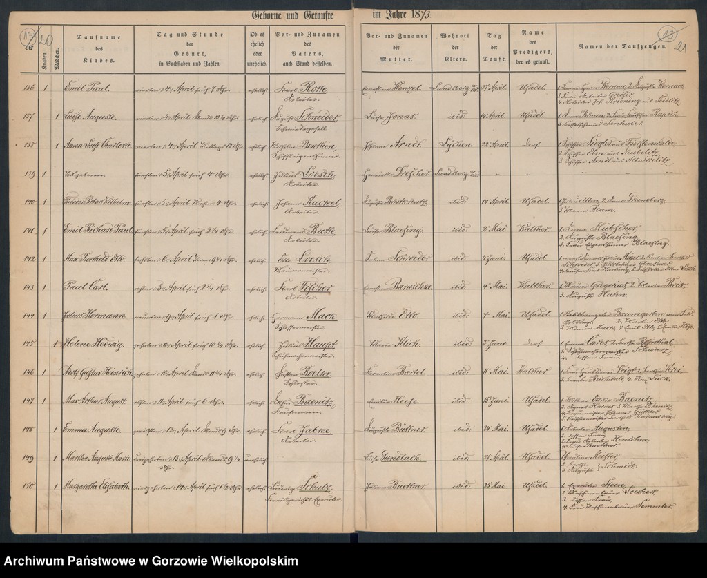 image.from.unit.number "Duplikate der Hauptkirche zu Landsberg an der Warthe (zawiera także Concordien, Reformirte und Militair Kirchen Gemeinde dotyczące zgonów w 1873 r.)"