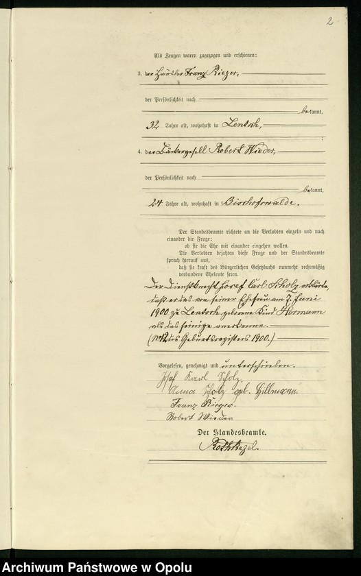 Obraz 6 z jednostki "Heiraths-Haupt-Register des Standsamts Bischofswalde pro 1901"